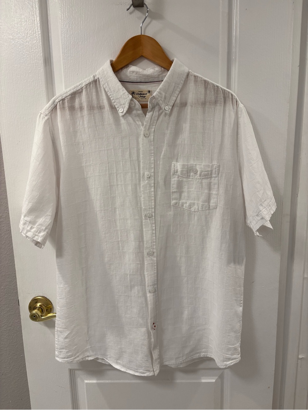 Weatherproof Linen Cotton White Short-Sleeve Button-Down Shirt Vacation Resort